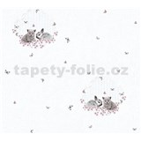Detské vliesové tapety na stenu Little Stars zajačik a mačiatko na bielom podklade