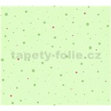 Detské vliesové tapety na stenu Little Stars bodky zelené a ružové na zelenom podklade