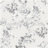 Luxusné papierové tapety na stenu IMPOL matné bielo-sivé kvety na striebornom podklade
