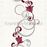 Vliesové tapety na stenu Pure and Easy kvety červené so strieborným ornamentom - POSLEDNÉ KUSY
