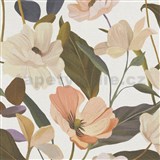 Vliesové tapety na stenu Secret Garden štylizované kvety na bielom podklade