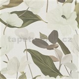 Vliesové tapety na stenu Secret Garden štylizované kvety zelené na bielom podklade