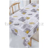 Obrus metráž papradie sivo-žlté s ornamentami