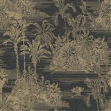 Vliesové tapety na stenu palmy zlaté na čiernom podklade