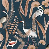 Vliesové tapety na stenu vtáky na zelenom podklade s listami