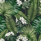 Vliesové tapety na stenu tropical listy na čiernom podklade
