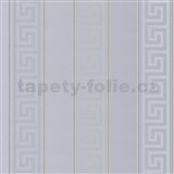 Luxusné vliesové  tapety na stenu Versace III grécky kľúč sivý so zlatými prúžkami